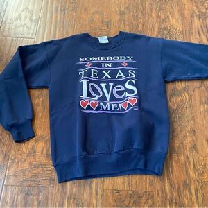 Vintage 1993 somebody in Texas loves me navy blue sweater